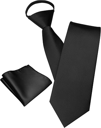 JEMYGINS 3.15 Solid Color Pre-tied Tie and Pocket Square Set Adjustable Zipper Necktie for Business and Wedding8cm