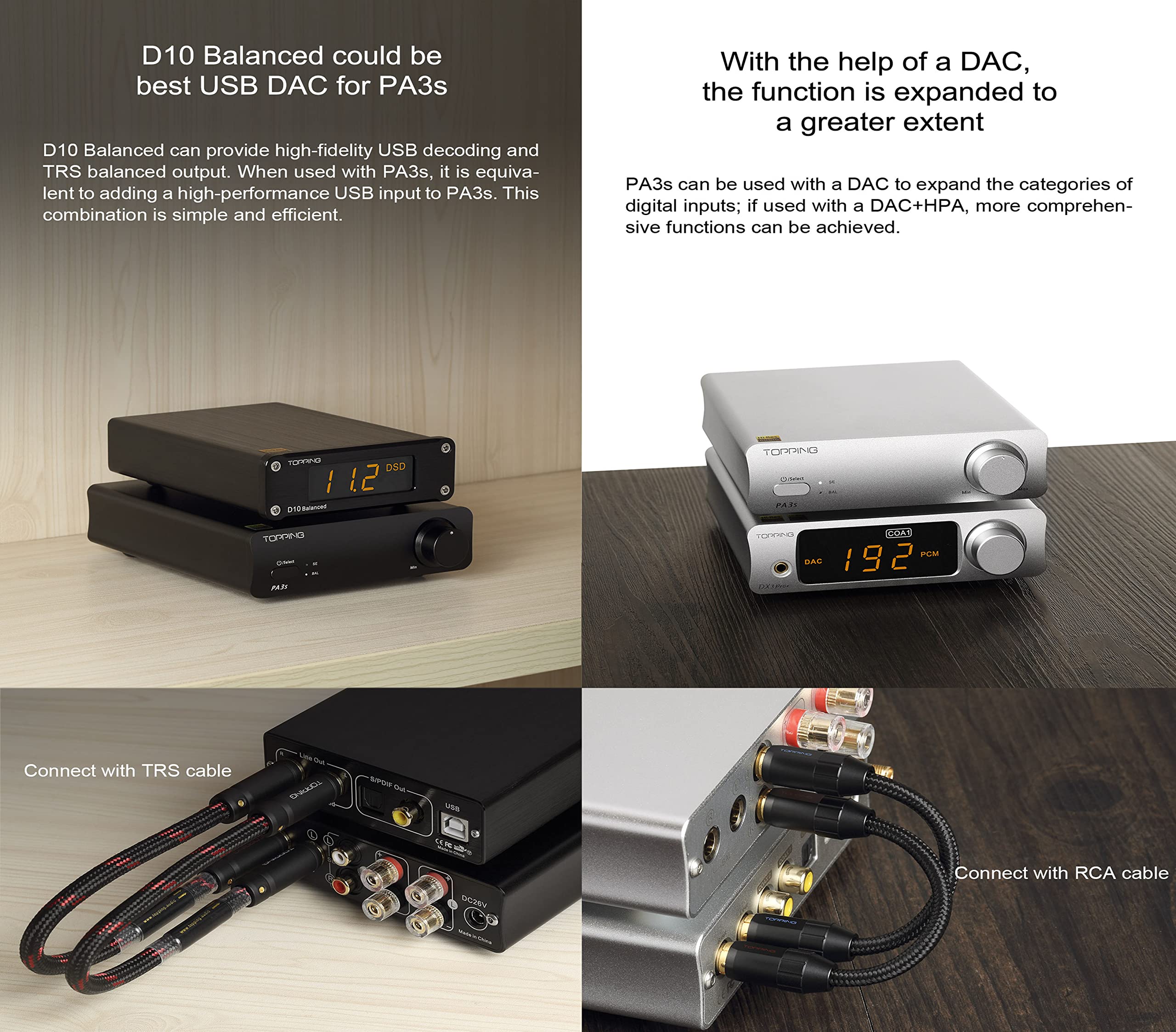 Topping PA3s Amplificatore completamente bilanciato MA12070 x 2 RCA TRS Class D Amp 80W x 2 Amplificatore di potenza per DX3Pro+