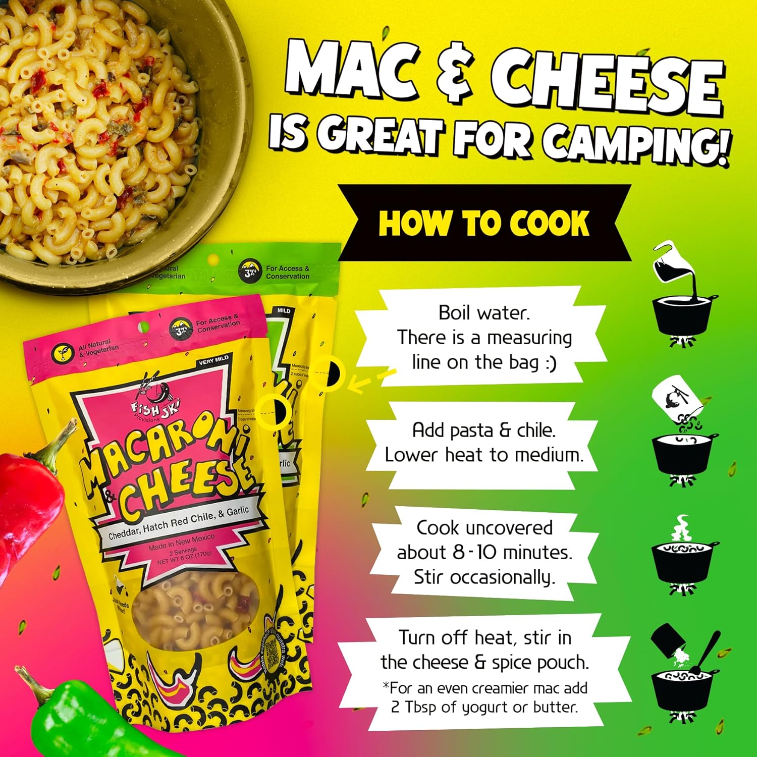 FishSki Hatch Red and Green Chile, Mac n Cheese Variety Pack (12 x 6oz Packs) 170g Each