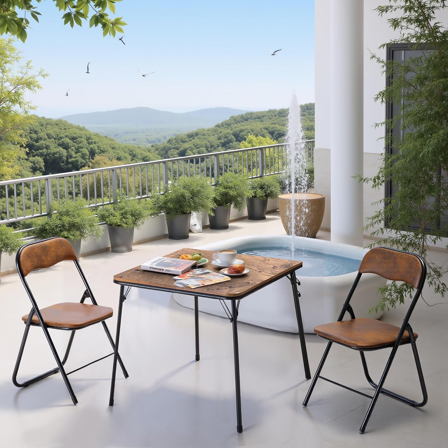 Homy Casa Folding Chairs with Metal Legs and Padded Seats, Stackable Foldable Chair Conference Chairs for Home Office Events and Outdoor Use (Suede Brown, 2PCs)