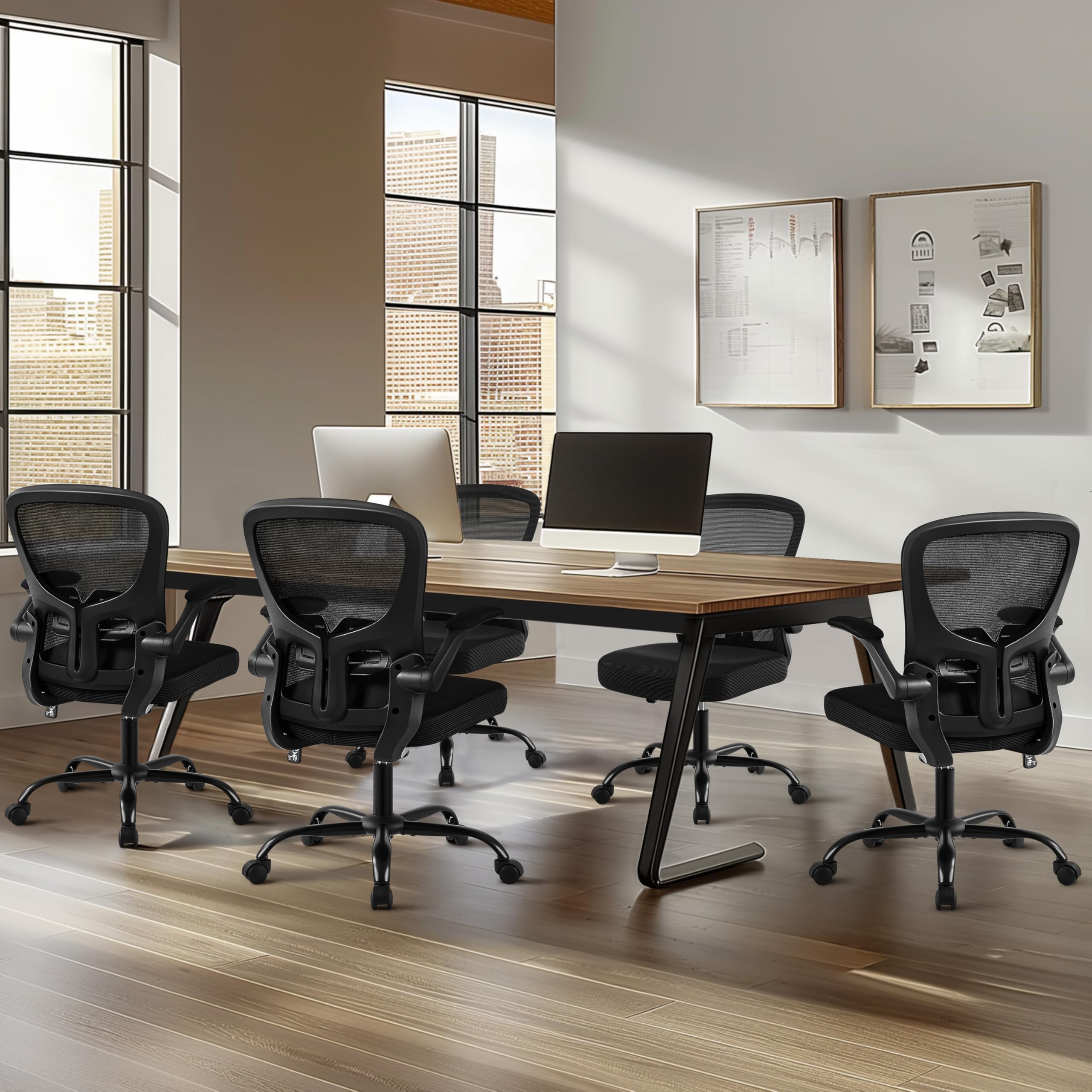 Yaheetech Sedia Ufficio Scrivania Ergonomica con Supporto Lombare Nera | Rete Traspirante Supporto Lombare Braccioli Regolabil Ruote Girevoli Funzione Dondolo Portata 136 KG per Ufficio Camera