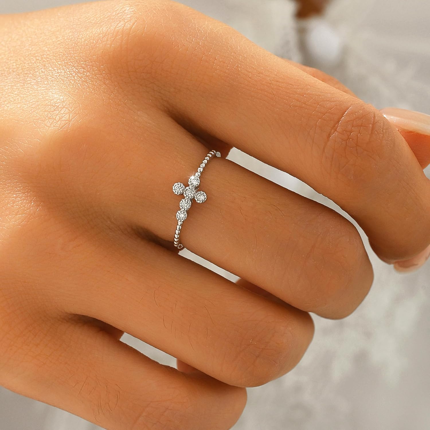 Cross Rings for Women, S925 Sterling Silver Dainty Sideway Cz Cross Finger Rings to Daughter 14k Gold Plated Crucifix Faith Stackable Eternity Purity Promise Rings Graduation Wedding Jewelry Gift