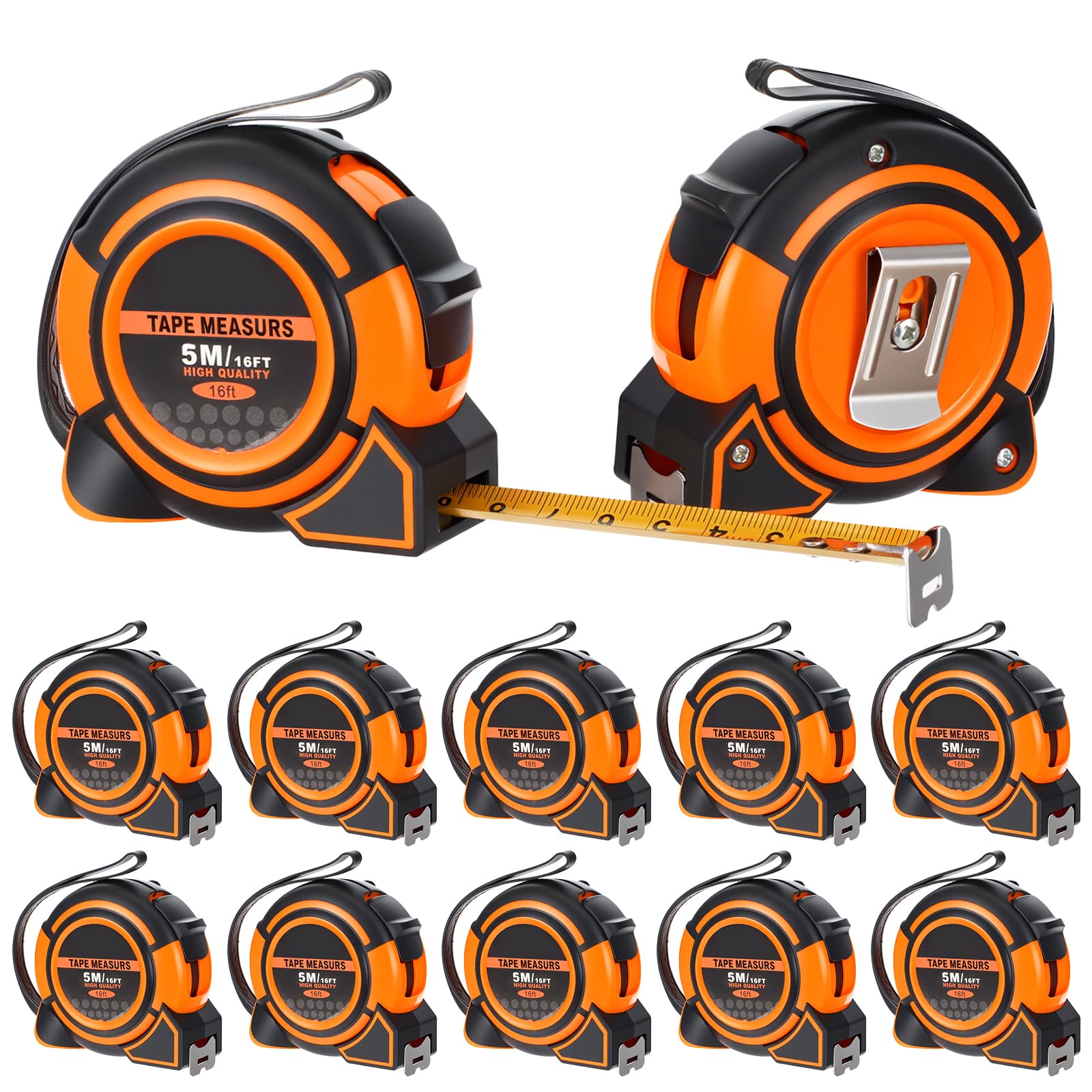 12 Pieces Tape Measure 16 ft Retractable Measuring Tape Bulk with Fractions Marked Easy Read Yellow Measuring Tape Bulk Set for Engineer Contractors, Autowind and Lock