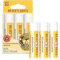 Vista 12 de Burt’s Bees Bálsamo labial SPF 30, Playas y Crema, Cuidado solar resistente al agua, Fórmula de óxido de zinc libre de nano, Tratamiento labial