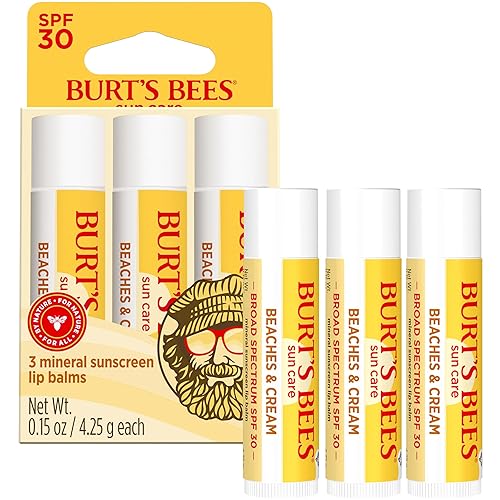 Miniatura 12 de Burt's Bees Bálsamo labial SPF 30, playas y crema, cuidado solar resistente al agua, fórmula de óxido de zinc libre de nano, tratamiento labial