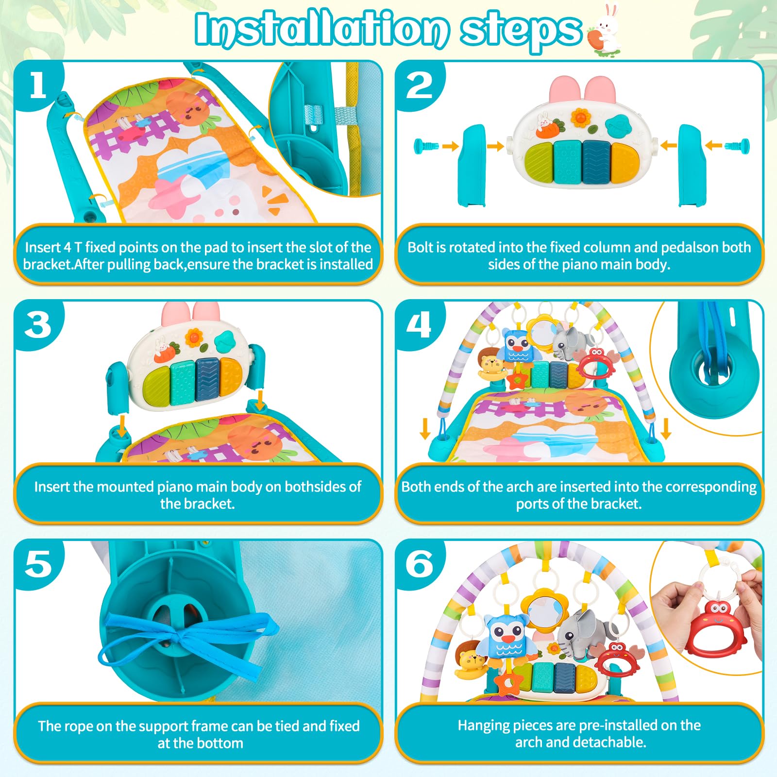 Nicknack Palestrina Neonato con Pianoforte Musicale, Palestra Attività per Tummy Time e Giochi Sensoriali, Tappeto Gioco Neonato per Bambini 0-6 Mesi / 6-12 Mesi, Regalo Neonato Maschio, Femmina