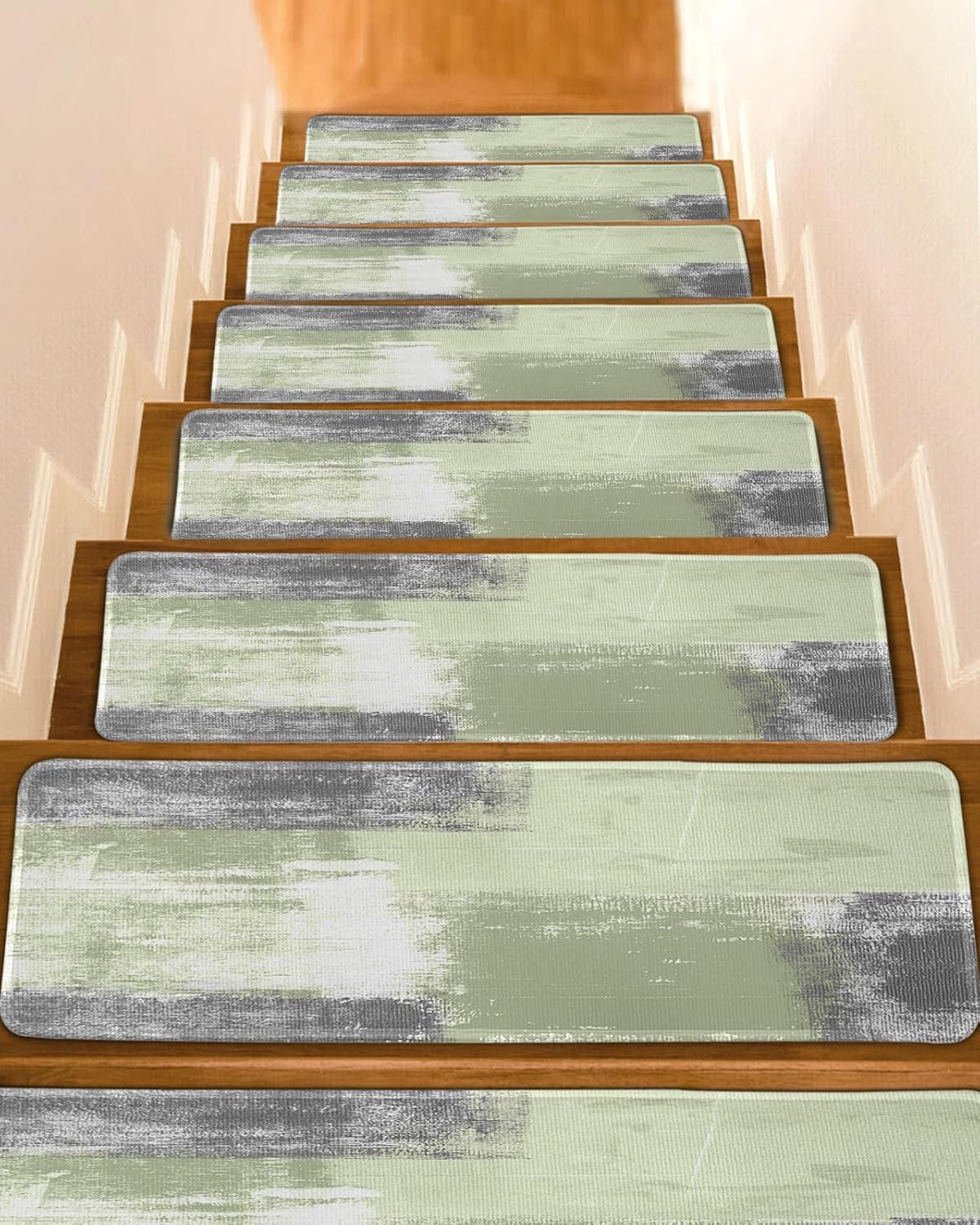 Modern Sage Green Stair Treads for Wooden Steps Indoor