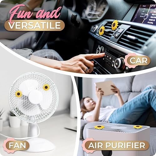 Miniatura 7 de 2 piezas de accesorios de girasol para automóvil, lindo ambientador de aire de girasol, clips de ventilación de aire, girasoles, decoraciones de