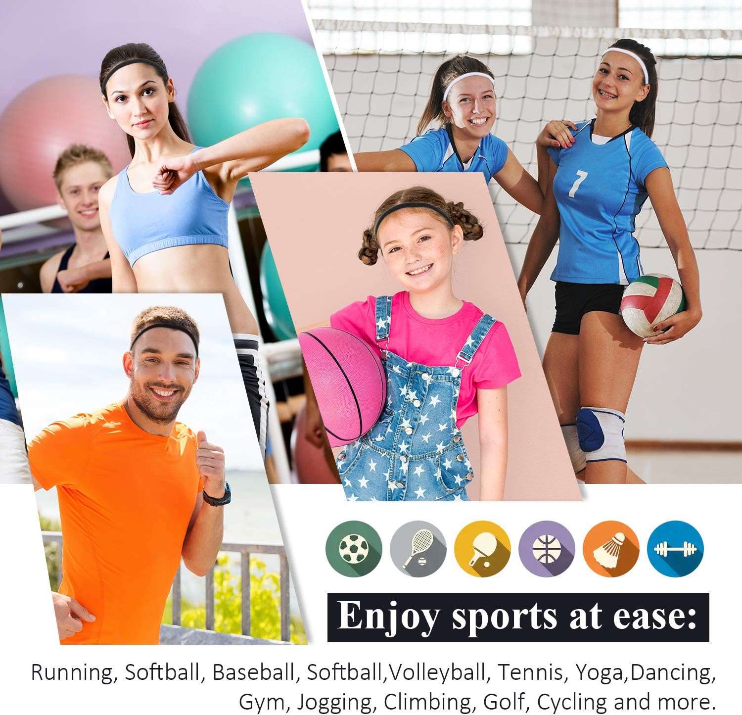 9 Pieces Thick Non-Slip Elastic Sport Headbands, Elastic Silicone Grip Exercise Hair and Sweatbands for Yoga (Black, White) - Image 5