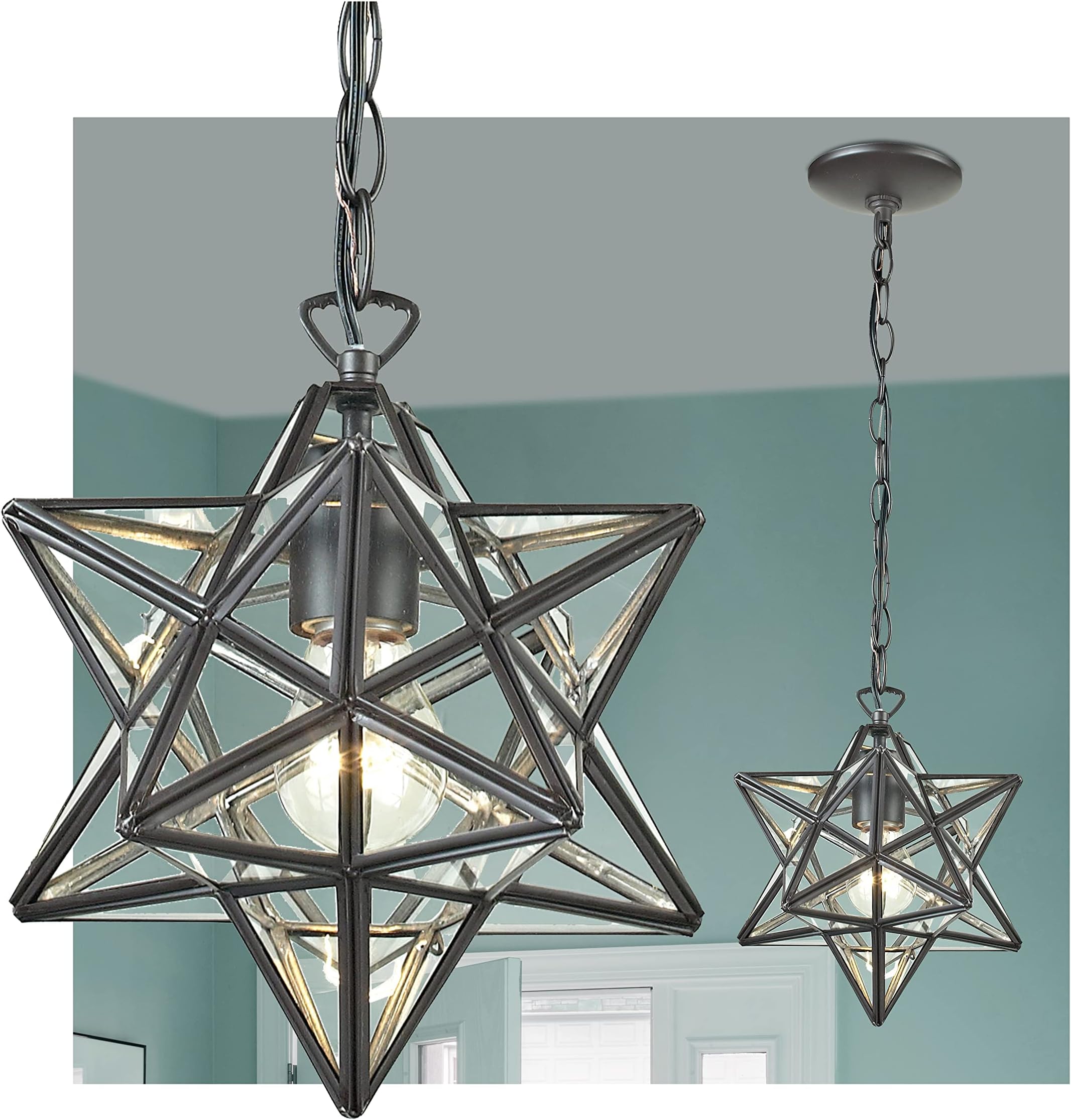 Elk Home Star Mini Pendant - 12-inch Wide, 1 Light Moravian Star in Oil Rubbed Bronze Finish with Clear Glass, Traditional Luxe/Glam Style for Entryway, Home or Indoor Industrial Lighting Decor