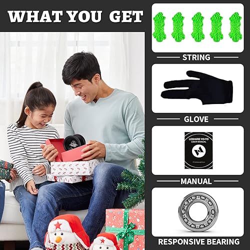 Miniatura 5 de LESHARE X2 - Yoyo sin respuesta de aluminio negro  JOLESHARE profesional sin respuesta Yoyo T1 verde con rodamientos sensibles reemplazables  10