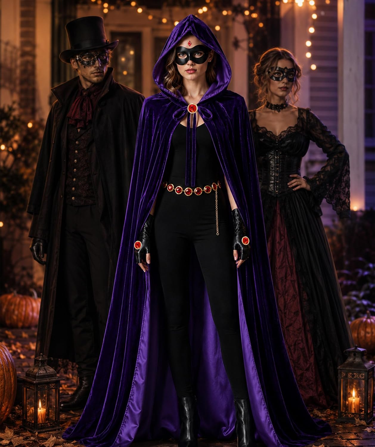 LUYI Halloween Costume for Women,Purple Cape with Gem Costume Accessories