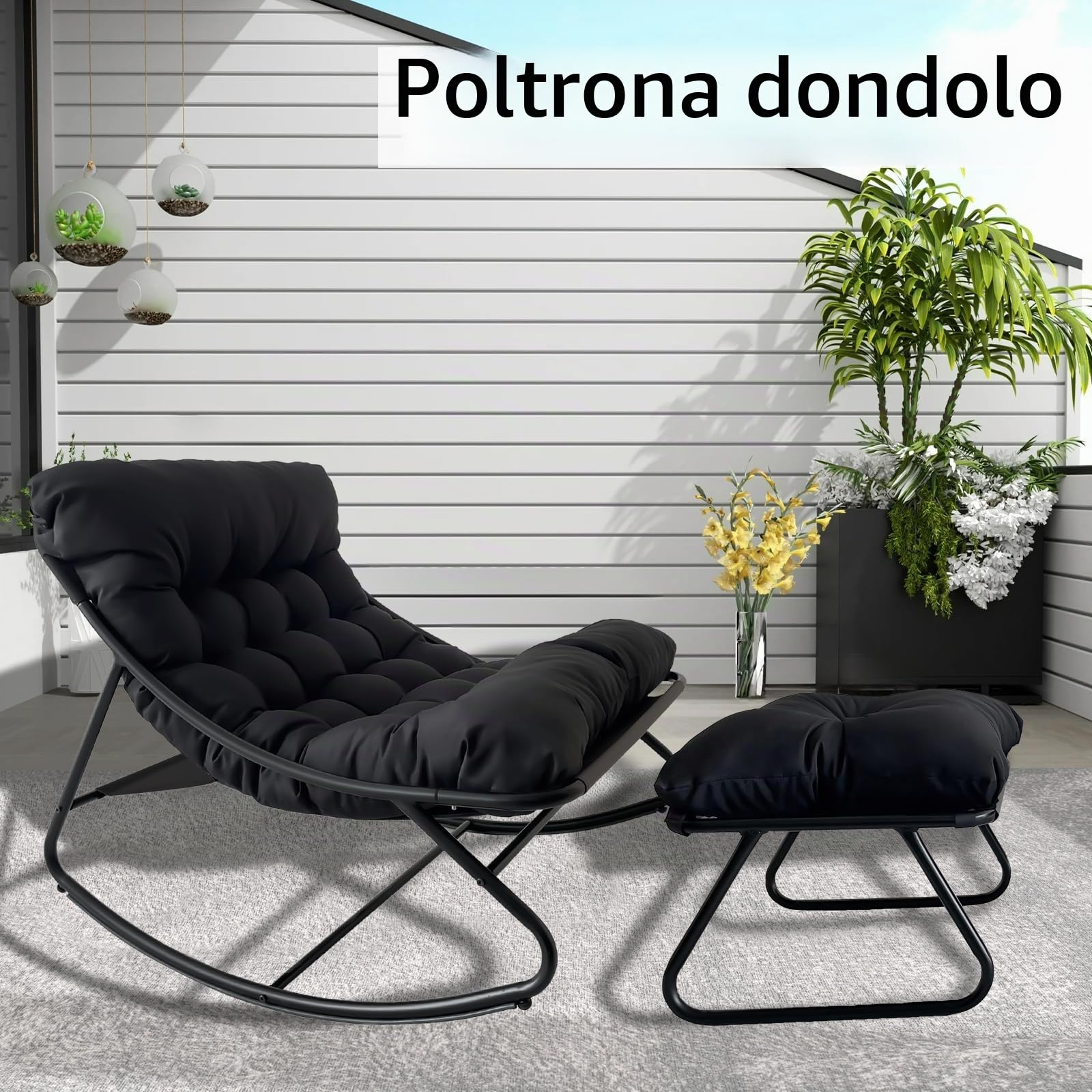 Soggiorno Comoda Sedia a Dondolo con Pouf,poltrone da esterno poltrona lettura,seduta dondolo,Sedia a Dondolo da Esterno,Poltrona da Lettura,Portata 150 kg,per Salotto Terrazza Camera. (Grigio)