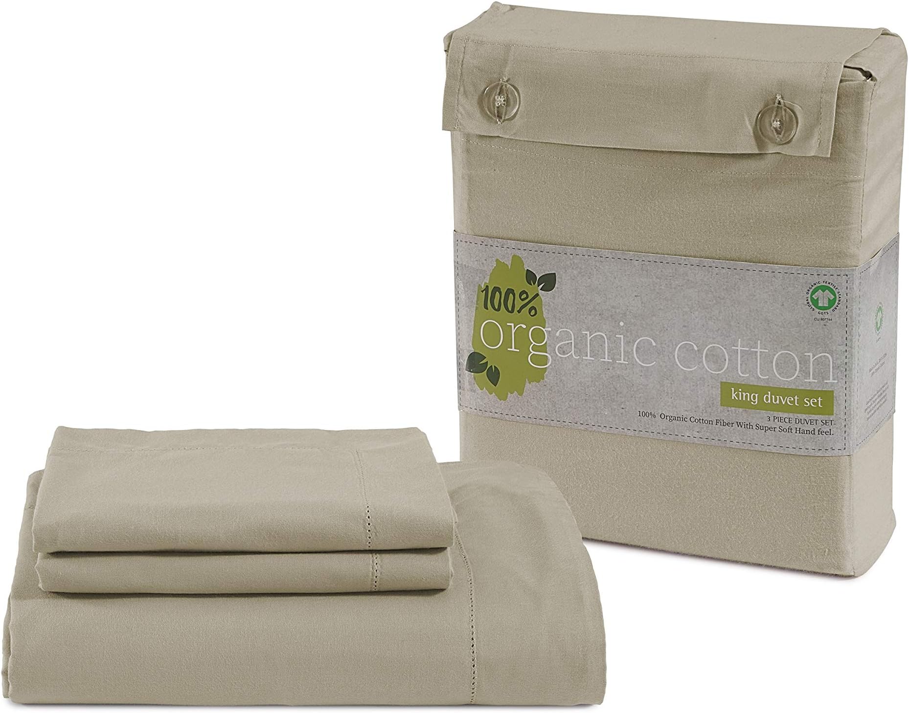 CASA PLATINO 100% Organic Cotton Duvet-Cover Set Full/Queen Size Taupe, Pure Organic Cotton Long Staple Percale Weave Ultra Soft, Breathable, GOTS Certified