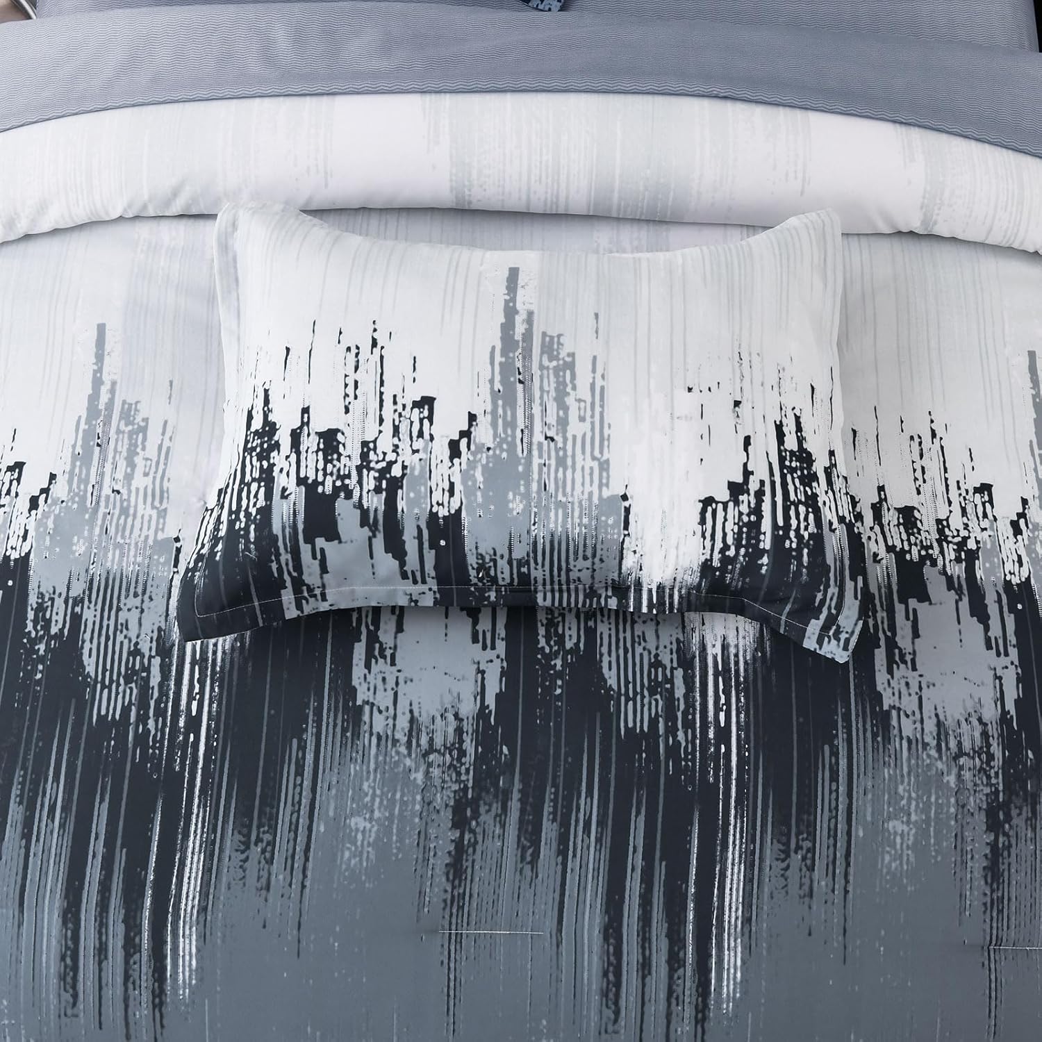 WONGS BEDDING Comforter Set King, Blue 7 Pieces Bed in a Bag Abstract Art Gradient Comforter Dusty Blue Soft Microfiber Bedding with Comforter, Flat Sheet, Fitted Sheet, Pillow Shams,Pillowcases - Image 7