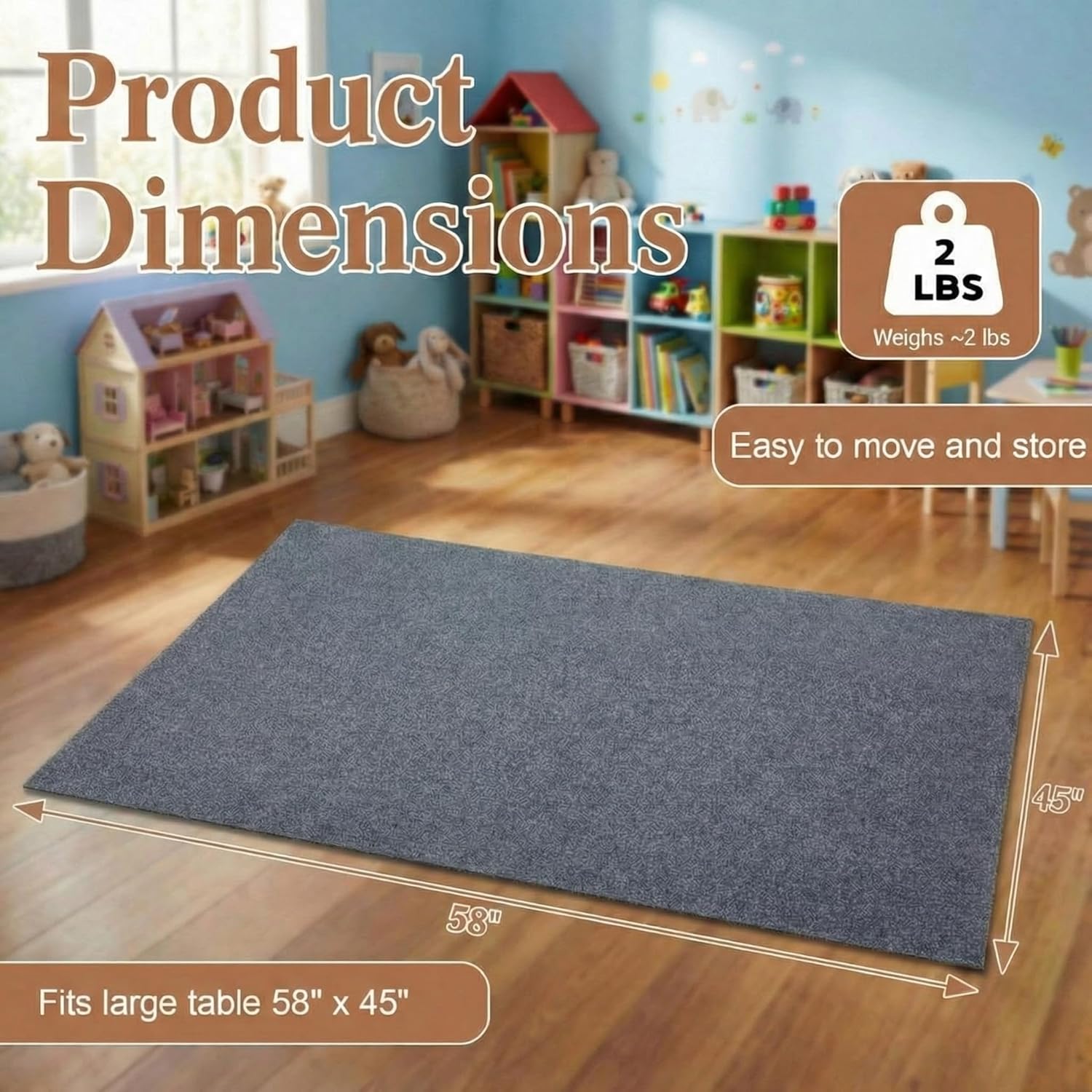 Nuanchu Sensory Mat for Water Table 58 x 45 Inch Sensory Spill Mat TPR Absorbent Waterproof Non-Slip Floor Protector Sand Play Activity Tables, Machine Washable