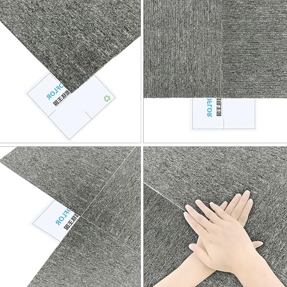 uyoyous 20 Pack Commercial Carpet Tiles, 20 x 20 Inch | with stickers, 53.8 Sq Ft, PVC backed, reusable, light gray, for home office