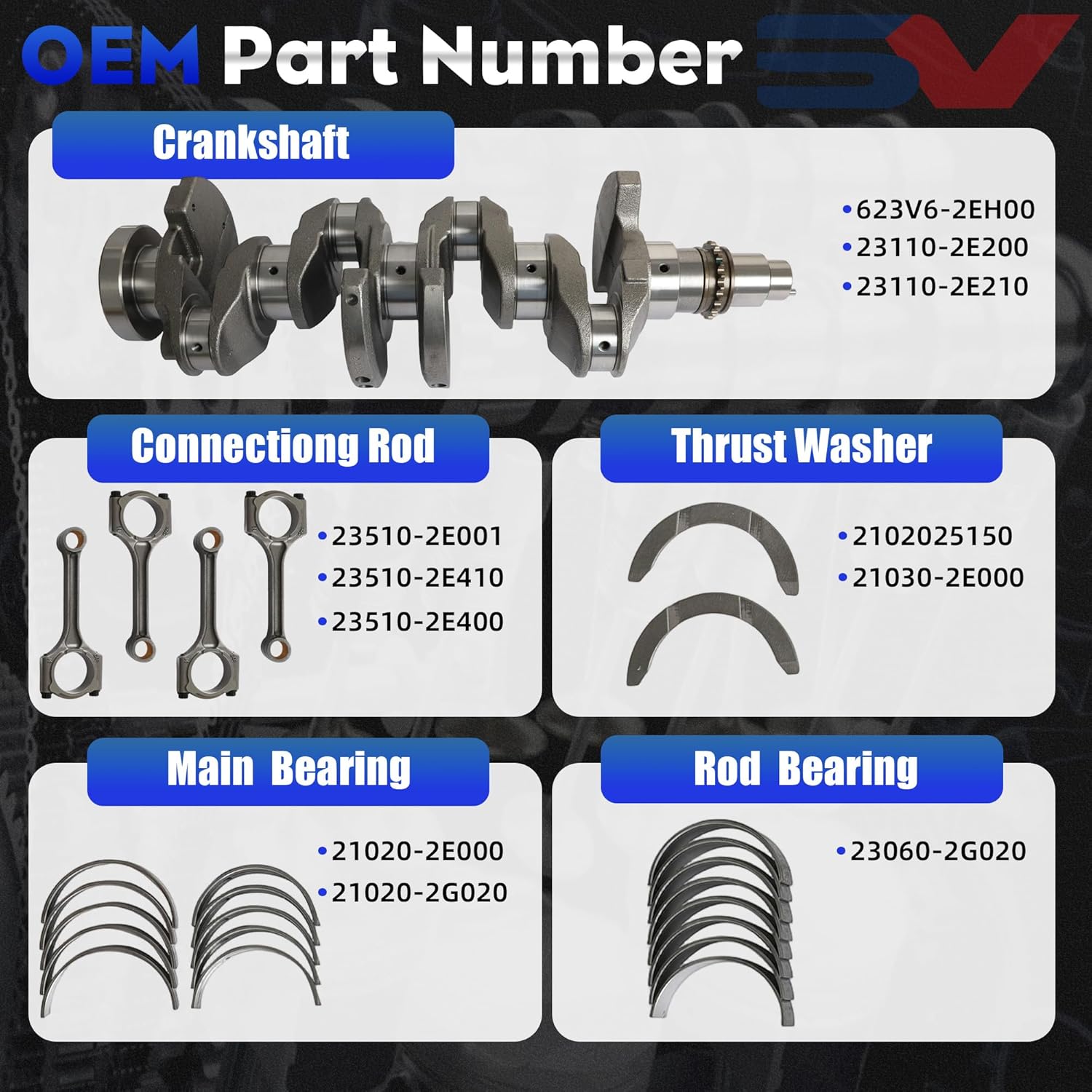 Engine Crankshaft & Connecting Rods & Bearings Kit Fit For Hyundai Elantra Sonata Tucson Kia Forte Optima Soul G4NC L4 DOHC 2.0L 2012-2020 23510-2E001 23510-2E400