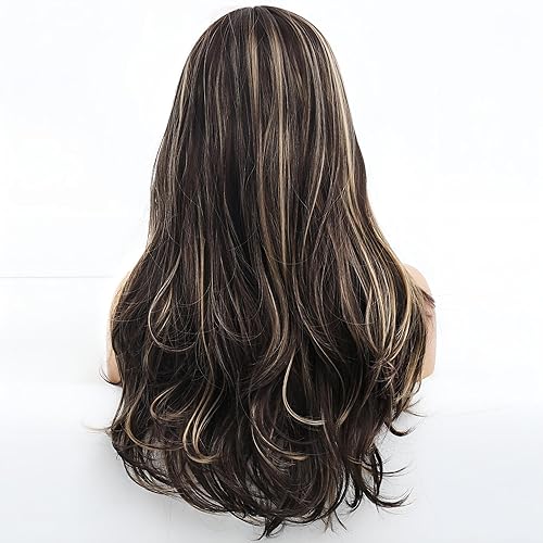 Miniatura 6 de Peluca larga ondulada rubia y marrón para mujeres blancas y negras, peluca sintética de playa suelta con reflejos rubios, peluca rizada realista,