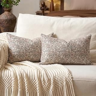 Amor Virisso Floral Throw Pillow Covers 12 x 20 Set of 2 Vintage Block Print Pillow Covers Decorative Pillow Covers Couch Pillows for Living Room Farmhouse Accent Sofa Pillows, Red/Sand