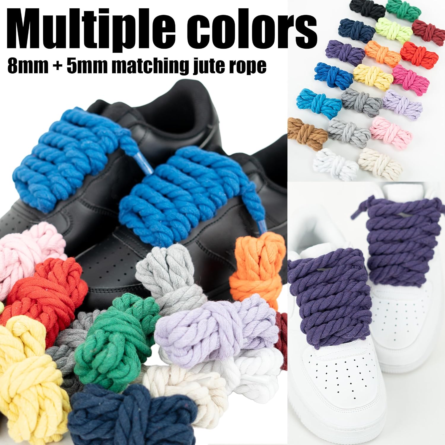 1 Pairs Thick Rope Shoe Laces For Sneakers, 8mm Chunky Fat Shoelaces Twisted Laces, Solid Colors Shoestrings