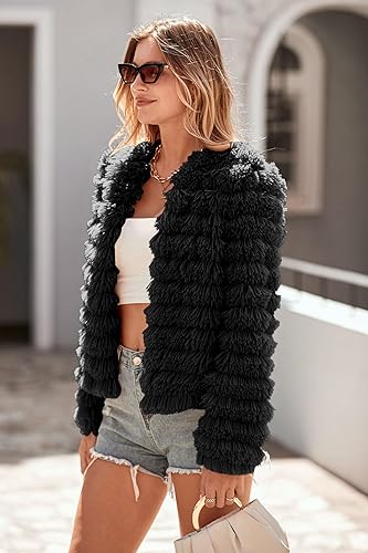 Miniatura 6 de PRETTYGARDEN Abrigos de invierno para mujer 2024, de piel sintética, de manga larga, forro polar, ligero, para otoño, chaqueta recortada