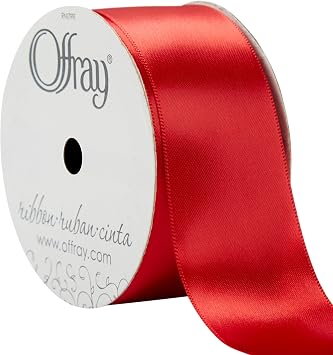Berwick Offray 601051A 1.5" Wide Double Face Satin Ribbon for Gift Wrapping, Decoration, and Crafts, 50-Yard Spool, Red