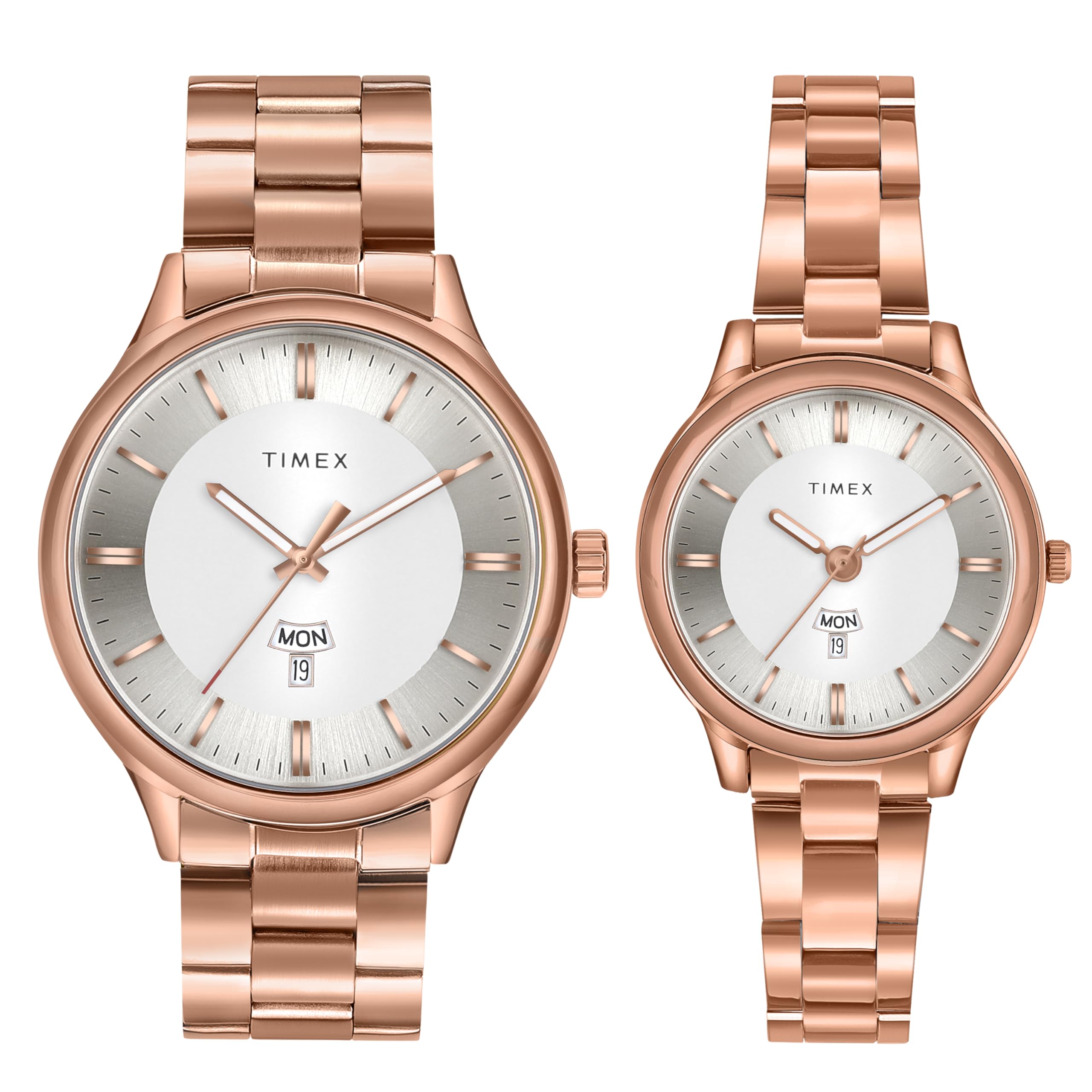 TIMEX Unisex Stainless Steel Silver Dial Round Analog Pair Watch- Tw00Zp008, Band Color-Rose Gold (B0CXTG2STS) Amazon Price History, Amazon Price Tracker
