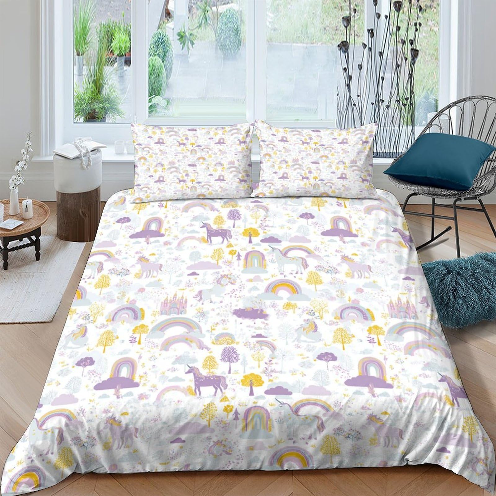 Ctjqhvkz Style-7 3D Printed Rainbow Clouds Fitted Sheet Microfiber Soft Pastel Sun Mattress Cover For Bedroom Dorm Easy Care Single（135X200cm）
