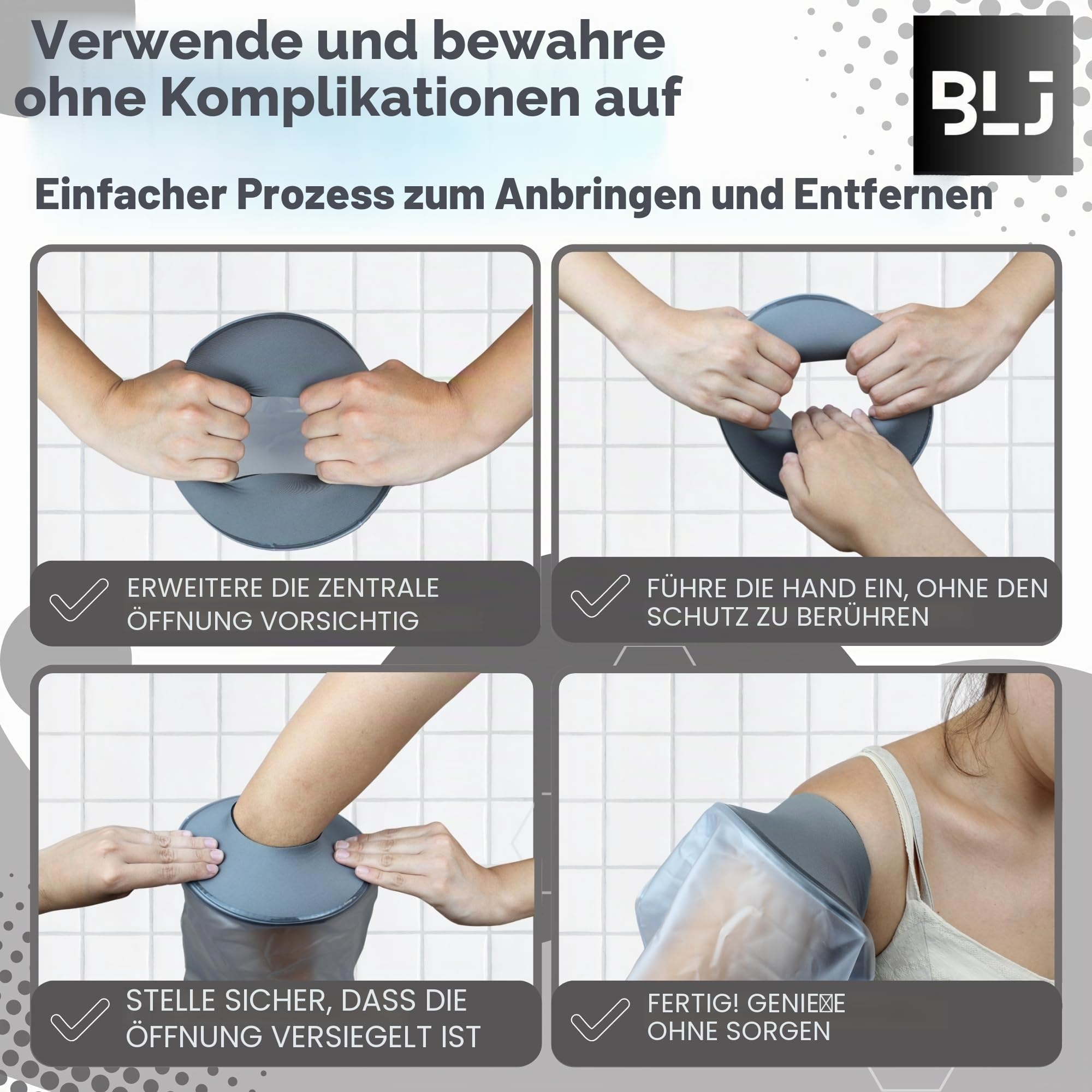 BLJ® Gipsschutz für Erwachsene, langer Arm, wasserdicht, aus Silikon, flexibel und wiederverwendbar für den täglichen Gebrauch, luftdichte Aufbewahrungstasche mit Reißverschluss.