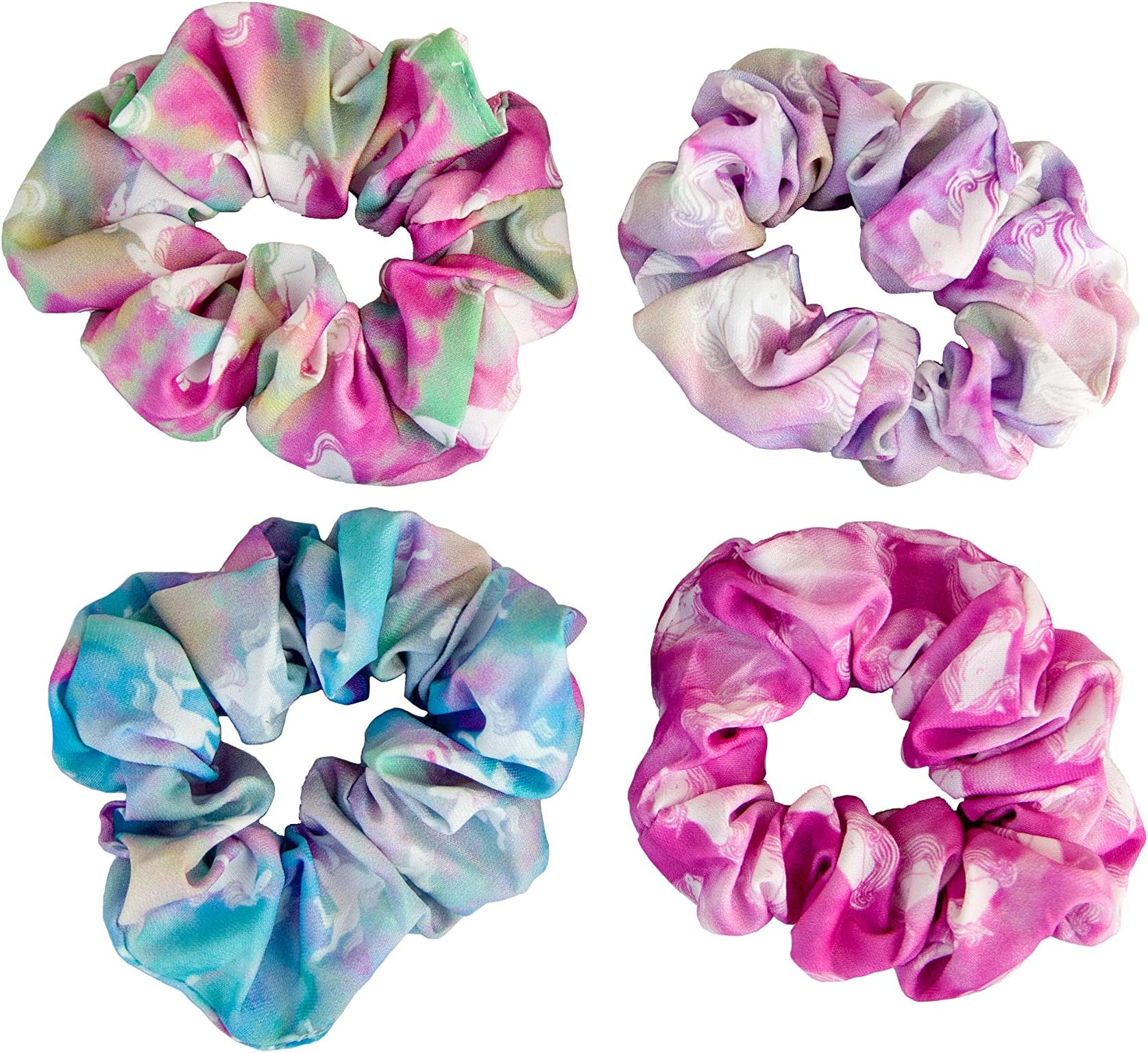 Unicorn Cotton Elastic Hair Bands and Scrunchies for Women or Girls - Hair Accessories (4 Pack)