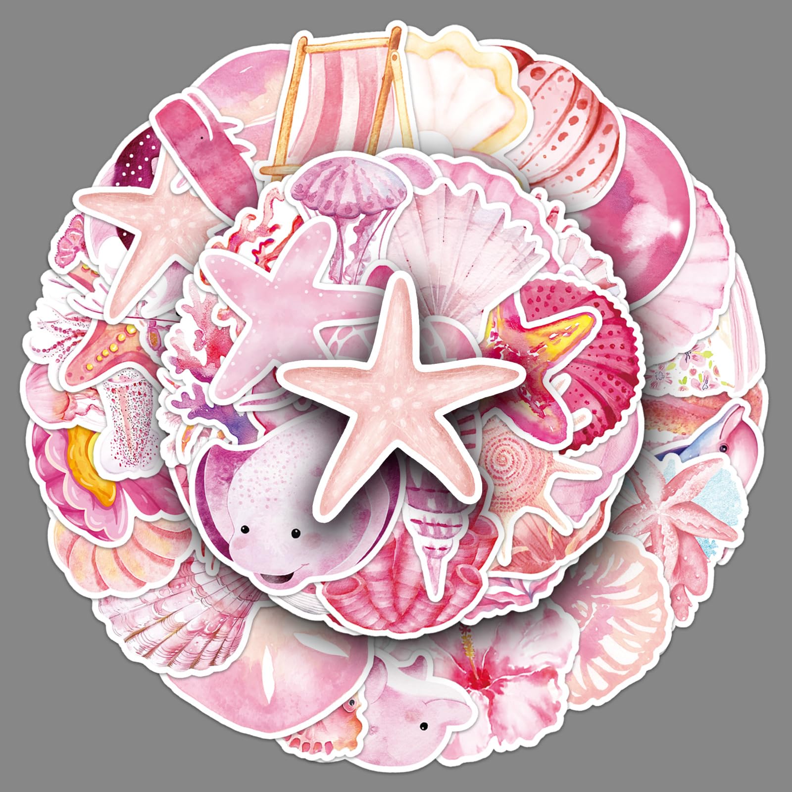 Pink Ocean Stickers 50 Pcs Waterproof Cartoon Sea Animals Sticker for Water Bottle Laptop Scrapbook Skateboard Car Bike Notebook Luggage Guitar,Vinyl Funny Cute Marine Life Decals for Adults Girls - Image 2
