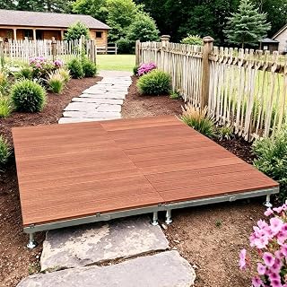 Raised Deck Platform, Durable Composite Wood Outdoor Deck with Anti-Slip Surface, Perfect for Backyard, Garden, Campsite & Temporary Events(Redwood Color)