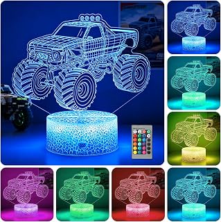 Trucks 3D Illusion Lamp, Night Light for Kids Birthday Xmas Gift | 16 LED Colors Changing Lighting for Table Desk Bedroom Decoration