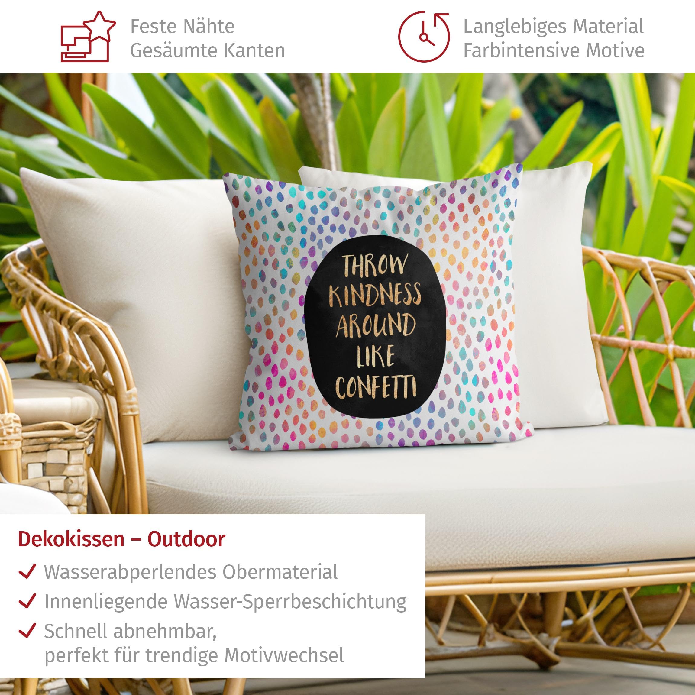 Deko Kissenhülle draußen/Outdoor waschbar Sprüche ohne Füllung Zierkissen - Made in Germany - Design Bezug bunt Sofakissen Aquarell Abstrakt Outdoor Sofa Bett 2145