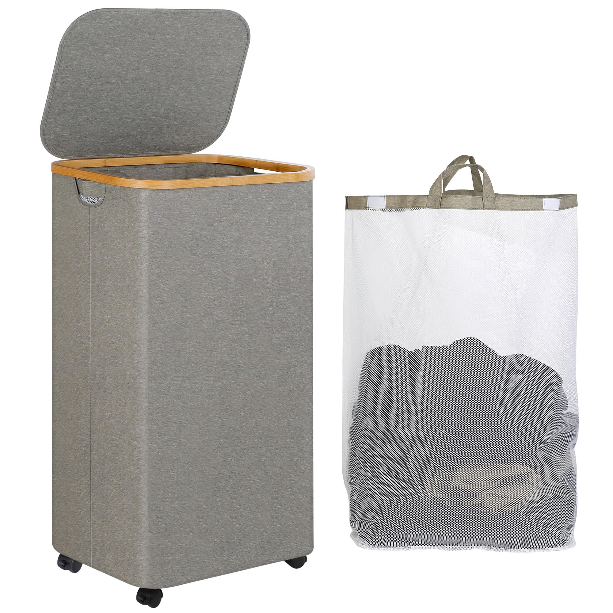 Laundry Hamper with Wheels, Laundry Basket with Lid and Liner Bag, 110L Clothes Hamper for Laundry, for Laundry Room, Bedroom, Dormitory Storage.Grey