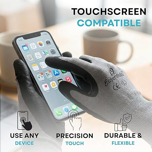 Miniatura 3 de I9 Essentials 12 pares de guantes de trabajo de microespuma con revestimiento de nitrilo para pantalla táctil, guantes de seguridad de agarre