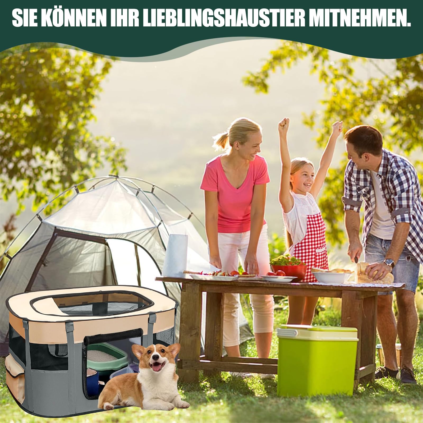 Welpenauslauf Faltbare Hundebox - 70×55×40 cm Welpenlaufstall Faltbare hundezelt Katzengehege für Drinnen, Outdoor Hundekäfig Hundezelt Kaninchen Laufstall Katze Hund Katzenzelt Kleintiergehege
