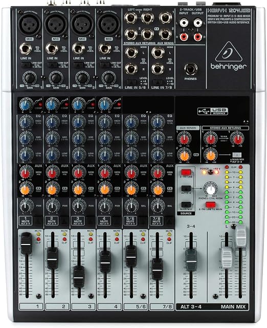 Behringer XENYX 1204USB Premium 12-Input 2/2-Bus Mixer with XENYX Mic Preamps and Compressors, British EQ and USB/Audio Interface, Compatible with PC and Mac