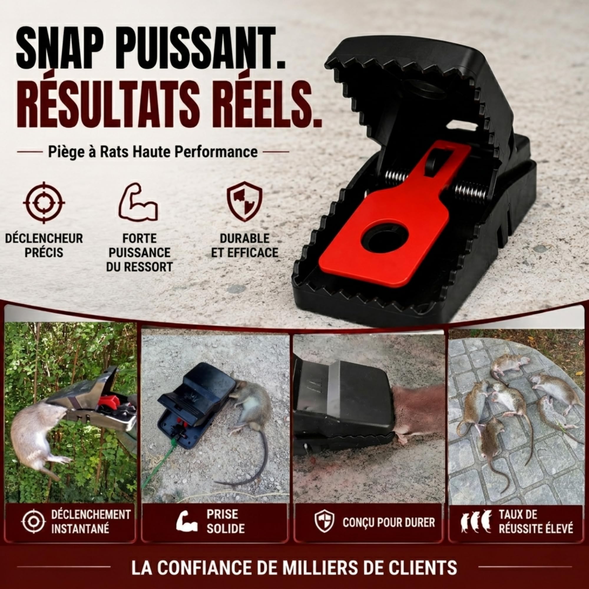GIVERNY Piège à Rats XXL Lot de 6 Tapette Ultra-Puissante Réutilisable Anti Rongeurs Non Toxique Intérieur Extérieur