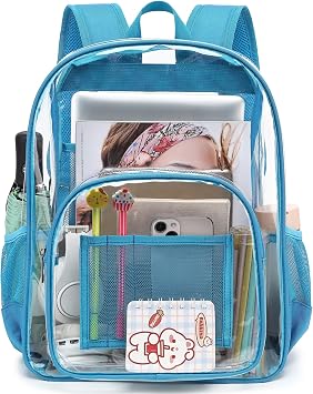 Clear Backpack School Backpack Bookbag for Girls Boys Women Men, Heavy Duty See Through Transparent Backpacks Peacock Blue