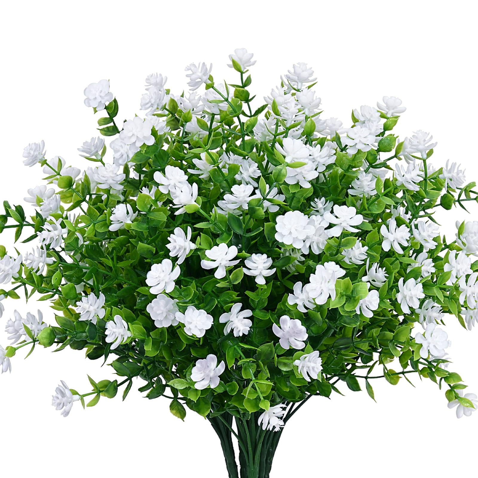 MARTINE MALL 8 Bundles Artificial Flowers Outdoor, Artificial Flowers for Outdoors Fake Outdoor Flowers UV Resistant Fake Flowers Outdoor for Outside Porch Window Box Garden Home Patio Decor(White)