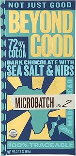 Beyond Good Organic 72% Sea Salt & Nibs Microbatch Chocolate Bar, 2.12 Ounce