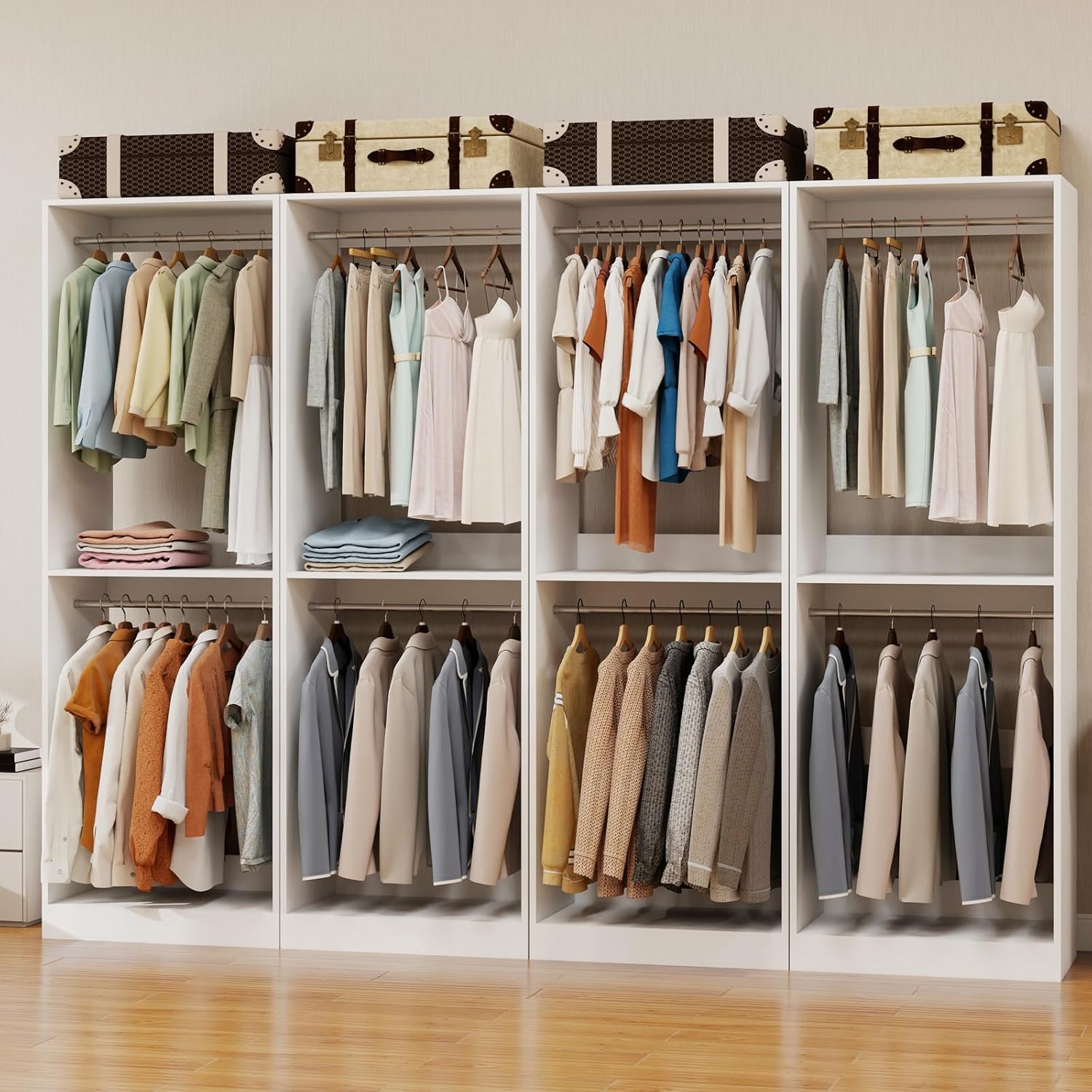 2FT Closet Organizer System with Double Hanging Rods，81" Tall Modular Closet System, Stand-Alone Closet Organizer for Walk-In Closets, Entryways, and Garages (2FT)