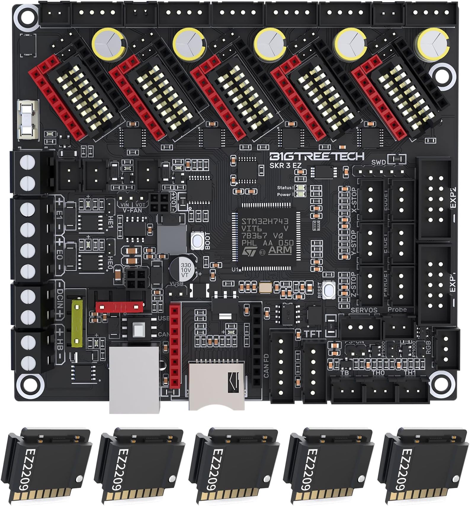 SKR 3 EZ Control Board 32bit New Upgrade Silent Board Support EZ2209/ EZ5160/ EZ2130 Stepper Driver Compatible TFT Series Touch Screen, DIY for Most FDM 3D Printer (with 5PCS EZ2209)