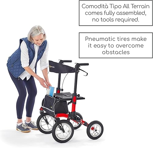 Vista 5 de Comodità Tipo Caminante todo terreno, con ruedas para exteriores con asiento extra ancho y frenos para adultos y personas mayores, fácil de plegar