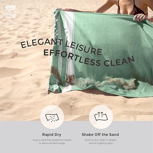 Miniatura 6 de THREAD SPREAD Juego de 2 toallas de playa 100 % algodón de gran tamaño, 39 x 71 pulgadas, con bolsa, de secado rápido y suaves, duraderas para