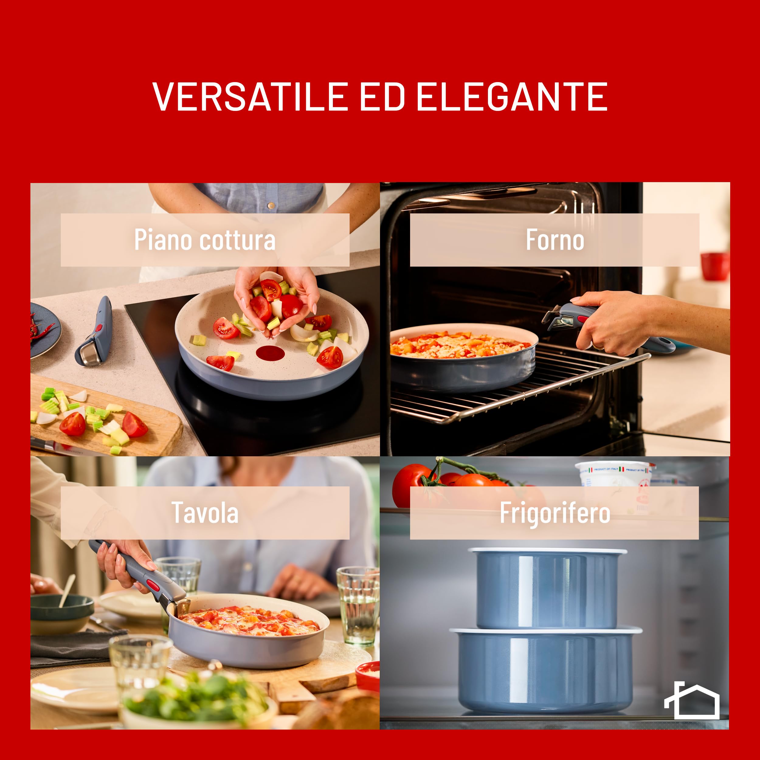 Lagostina Ingenio Pastel, Set di Padelle Antiaderenti 11 Pezzi con Manico Rimovibile, Compatibili con Induzione e Forno, Design Salvaspazio, Colore Nettuno