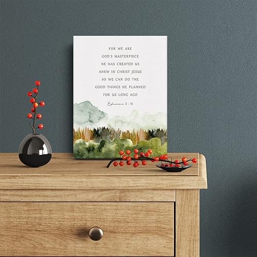 Miniatura 2 de Lienzo inspirador con versículo bíblico, decoración de acuarela Efesios 2 10 pósteres de pintura de 12 x 15 pulgadas, escritura en casa, oficina y