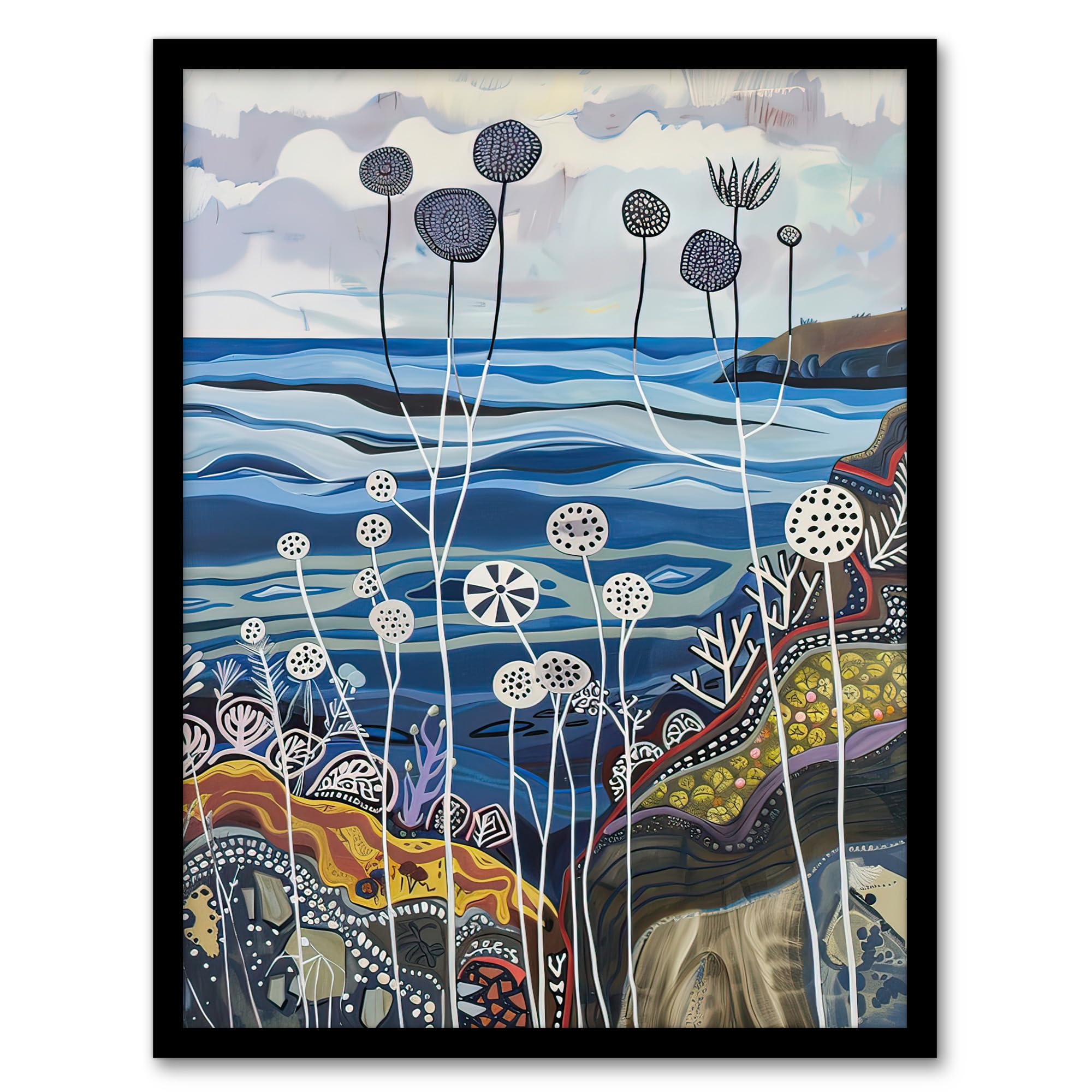 Artery8 Abstract Scottish Coastal Artwork Coral Sealife Living Room Artwork Framed Wall Art Print A4